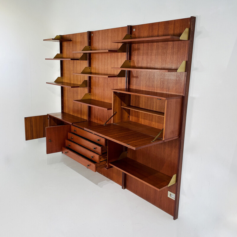 Vintage wooden bookcase with brass, Italy 1960