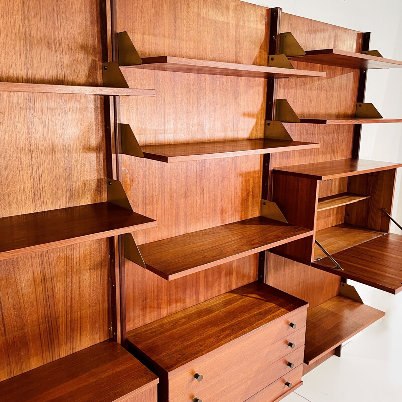 Vintage wooden bookcase with brass, Italy 1960