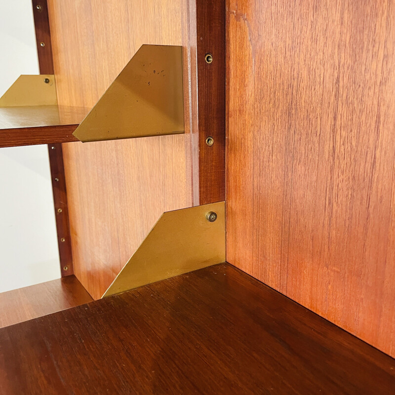 Vintage wooden bookcase with brass, Italy 1960