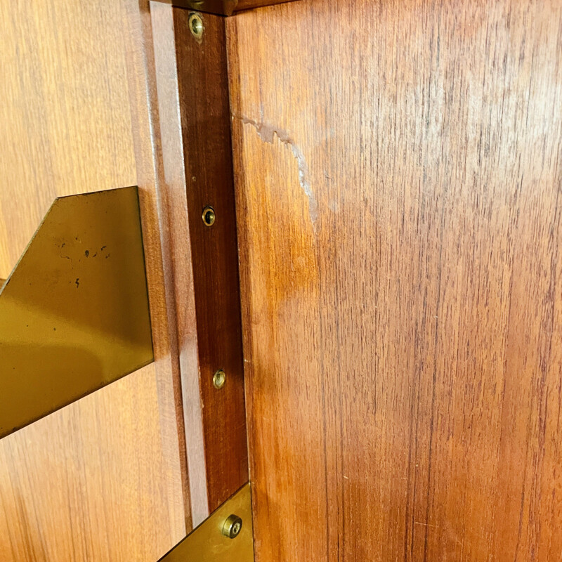 Vintage wooden bookcase with brass, Italy 1960