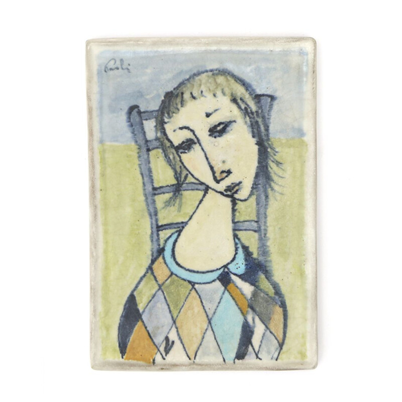 Pair of vintage tiles "Il secco" in ceramic by Bruno Paoli, 1950