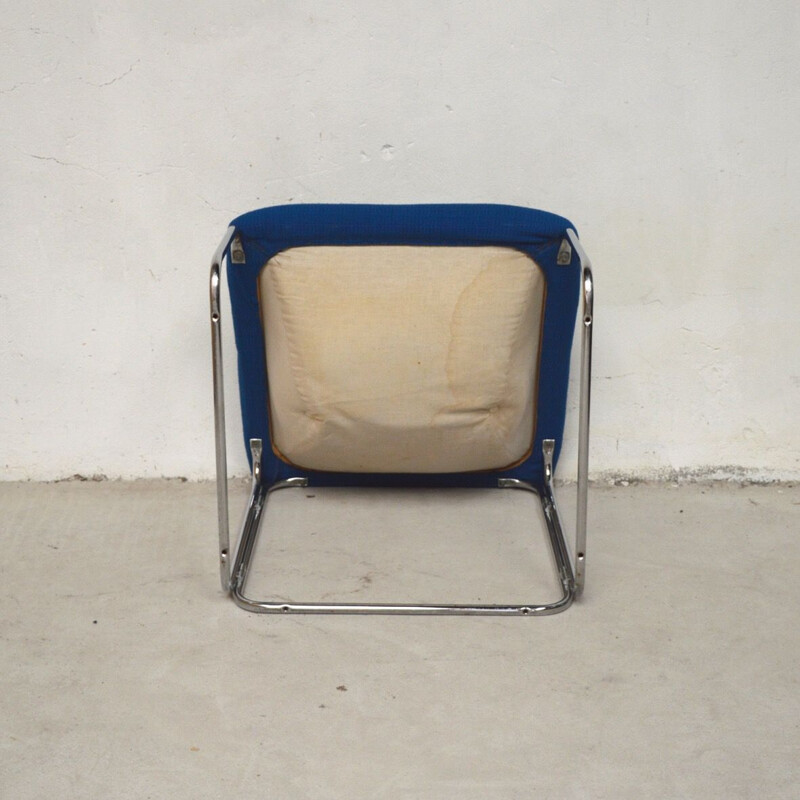 Pair of vintage blue woolen armchairs, 1970