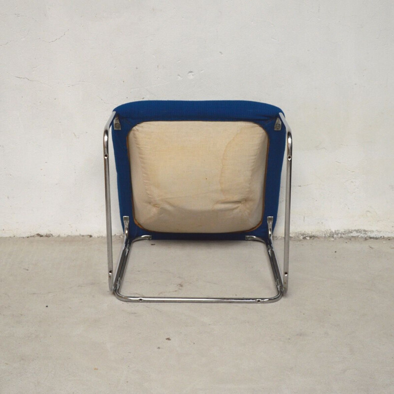 Paire de fauteuils vintage de forme cubique en laine bleu, 1970