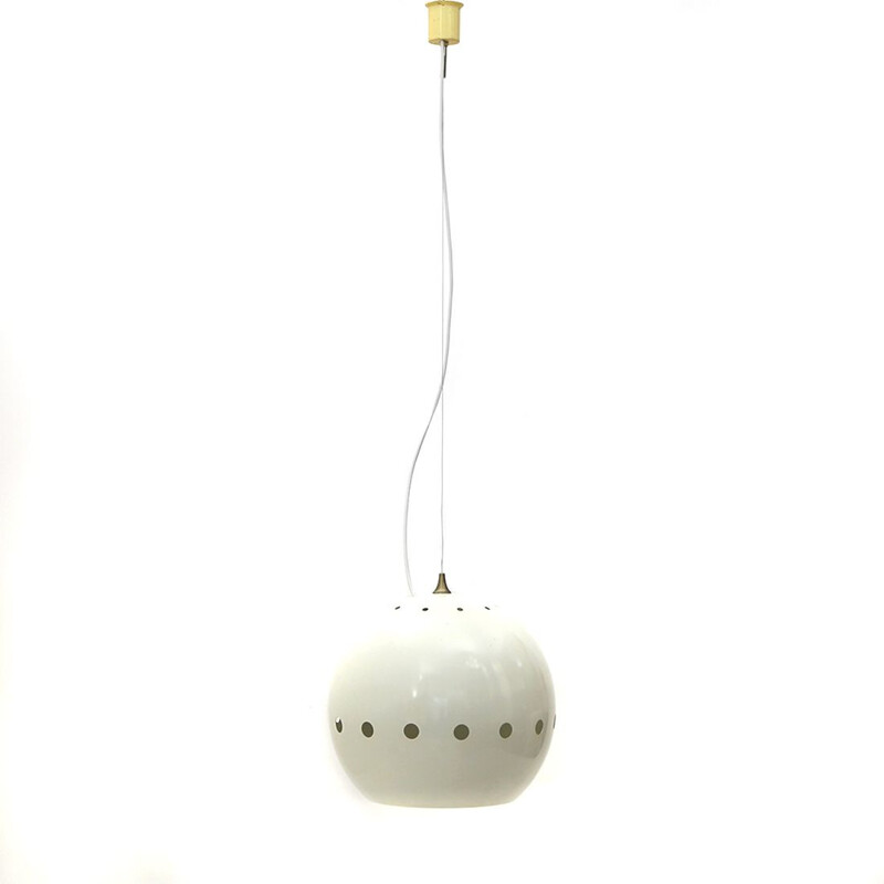 Vintage chandelier with white spherical diffuser, Italy 1960