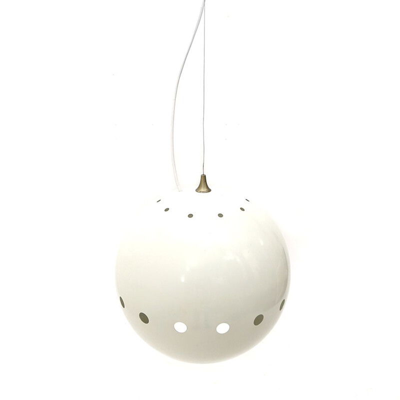 Vintage chandelier with white spherical diffuser, Italy 1960