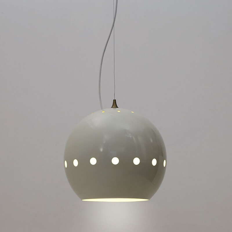 Vintage chandelier with white spherical diffuser, Italy 1960