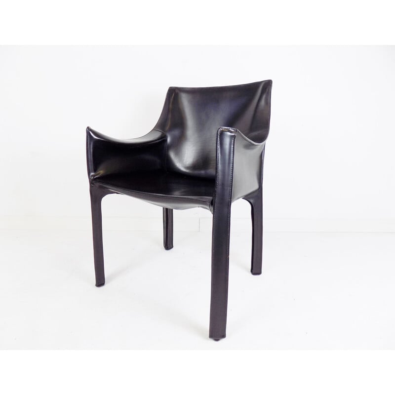 Vintage Cassina leather armchair black by Mario Bellini