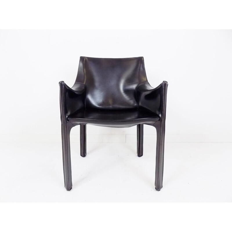 Vintage Cassina leather armchair black by Mario Bellini