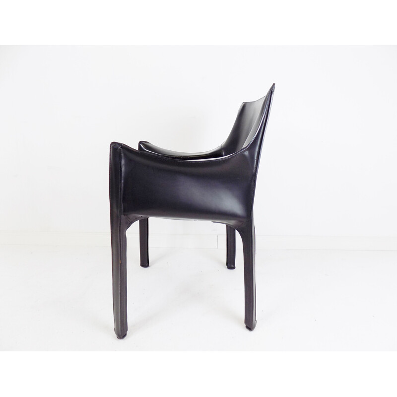 Vintage Cassina leather armchair black by Mario Bellini