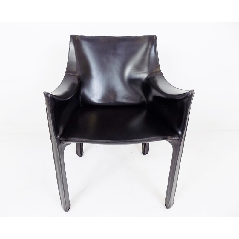 Vintage Cassina leather armchair black by Mario Bellini