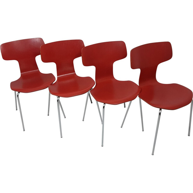 Suite de 4 chaises "3103" Fritz Hansen en bois rouge, Arne JACOBSEN - 1960