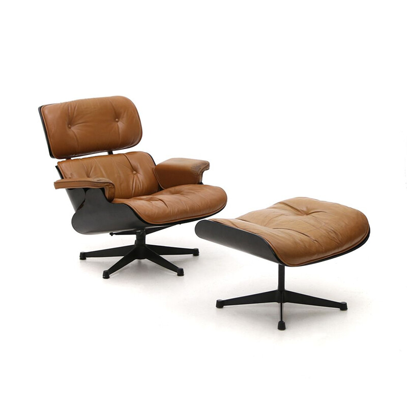 Vintage leather armchair and ottoman by Charles & Ray Eames for Herman Miller, 1960s