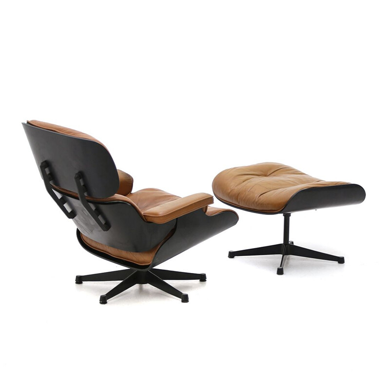 Vintage leather armchair and ottoman by Charles & Ray Eames for Herman Miller, 1960s