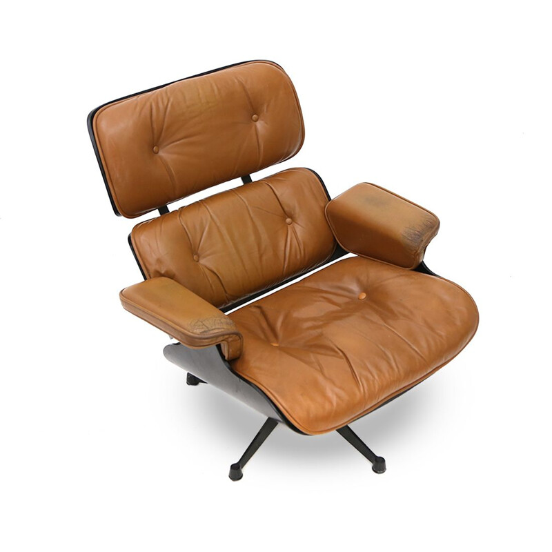 Vintage leather armchair and ottoman by Charles & Ray Eames for Herman Miller, 1960s