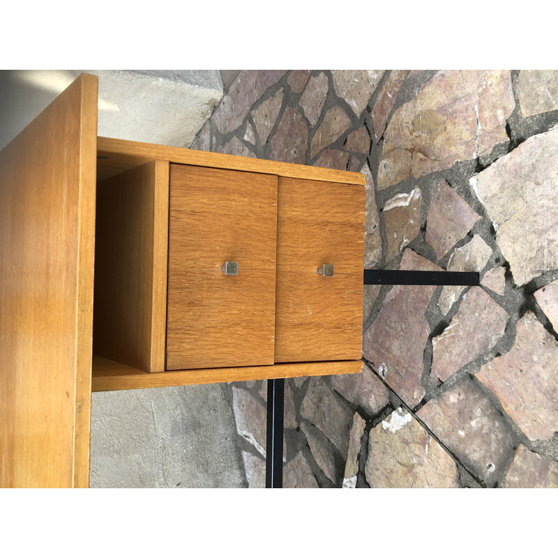 Vintage oak and metal tubular desk by Jacques Hitier, 1960