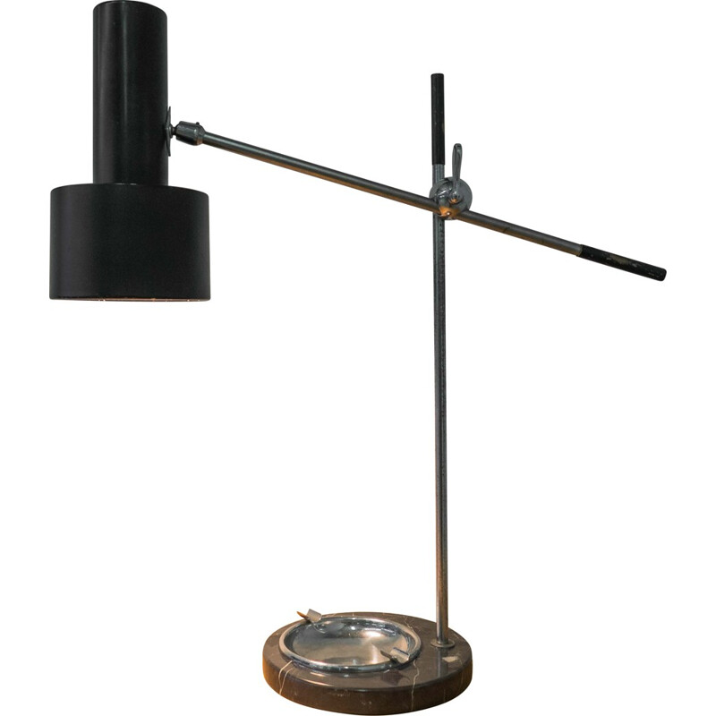 Lampe de table vintage en acier et marbre avec cendrier - 1950 