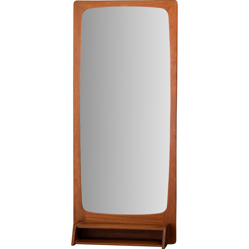 Vintage mirror with teak frame and shelf, Denmark 1960