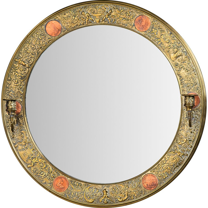 Round vintage mirror with 2 adjustable arms