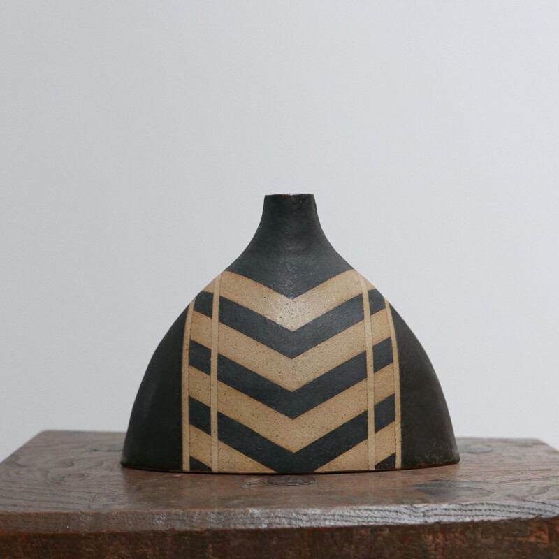 Vaso de cerâmica geométrica vintage, Inglaterra 1970