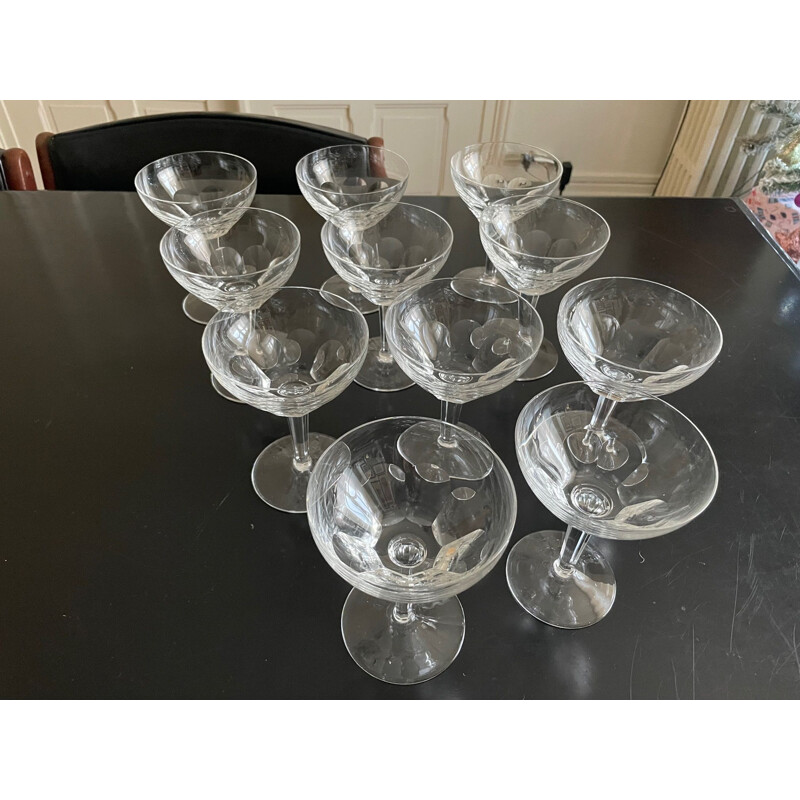 Set of 11 vintage champagne glasses in crystal