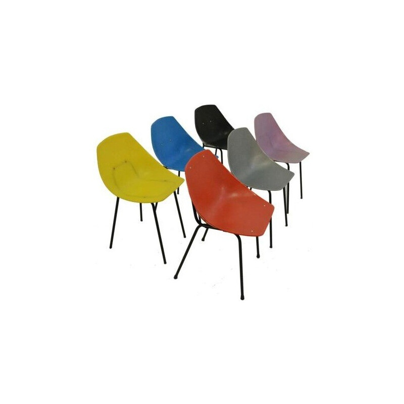 Set of 6 Coquillage chairs in plastic and metal - 1960s