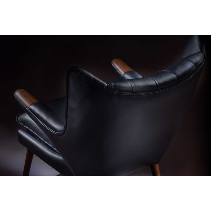 Vintage black leather Papa Bear armchair by J. Wegner