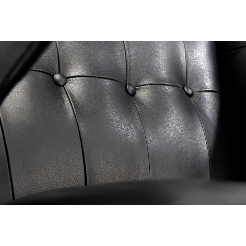 Vintage black leather Papa Bear armchair by J. Wegner
