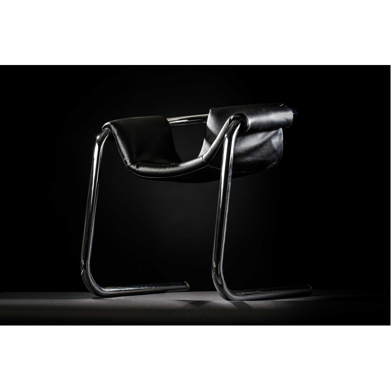 Vintage "The Arkana" armchair in chrome & black vinyl by Geoffrey Harcourt for Artifort, Netherlands 1970s