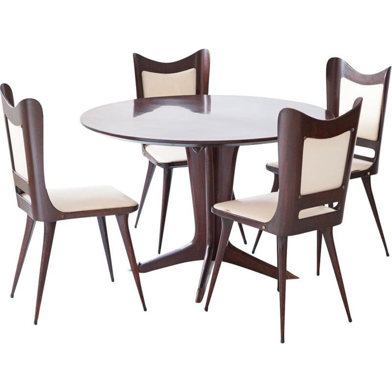 Italian vintage round wooden dining set by Vittorio Dassi, 1950s