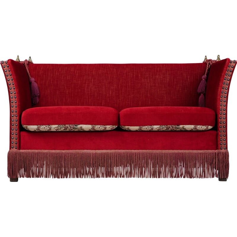 Dänisches Vintage Knole-Sofa aus rotem Samt, 1950