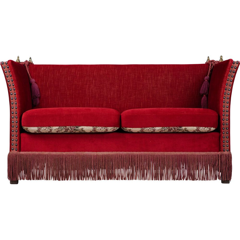 Vintage Danish red velvet Knole sofa, 1950s