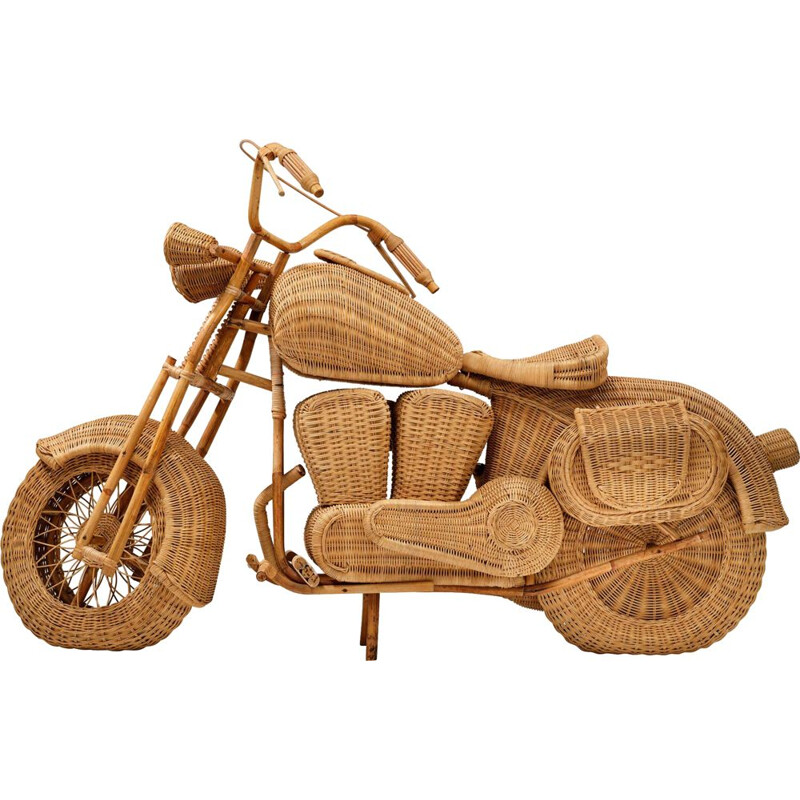 Vintage bamboo and wicker motorcycle Harley by Tom Dixon for Habitat, 1980s
