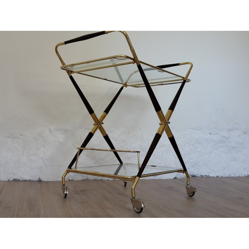 Folding serving cart in glass and beech, Cesare LACCA - 1950s
