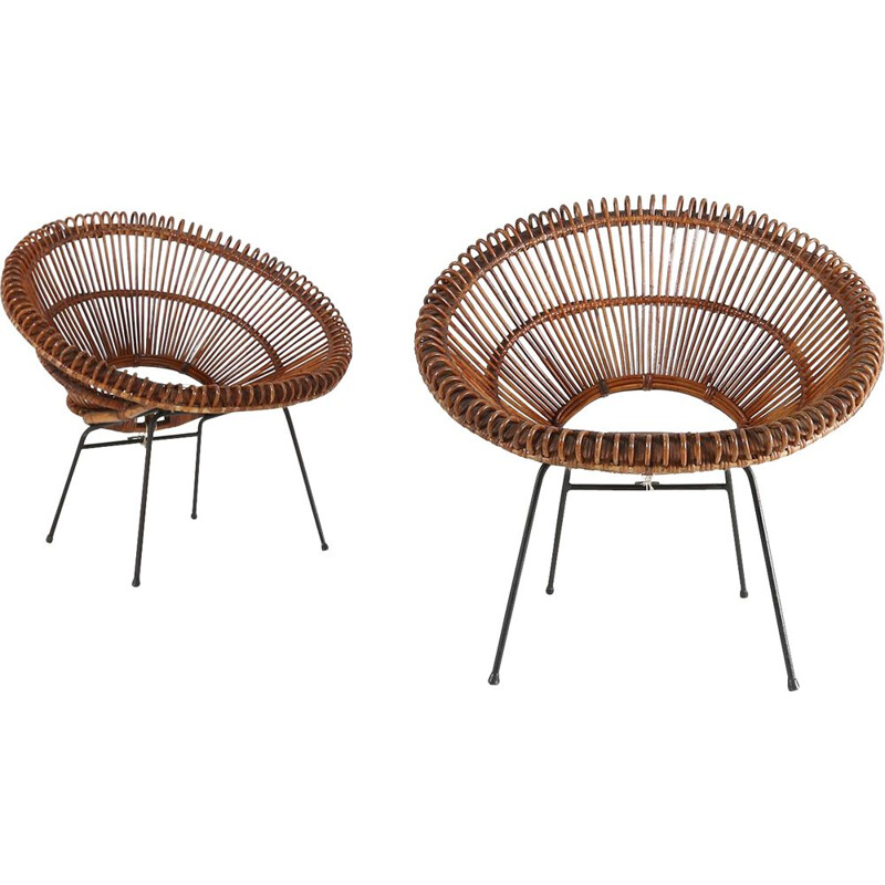 Pair of vintage rattan armchairs by Janine Abraham and Dirk jan Rol