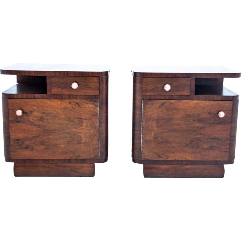 Pair of vintage Art Deco night stands, Poland 1940s