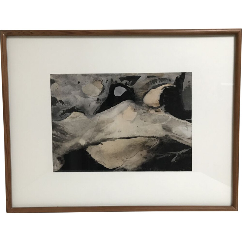 Watercolor on vintage paper "Reclining Nude", 1971