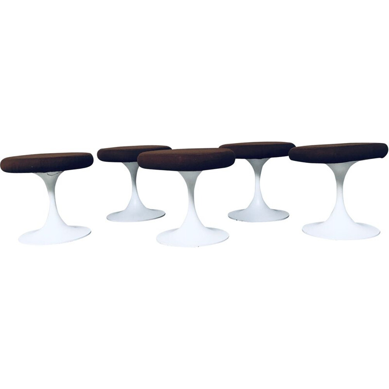 Set of 5 mid century Tulip low stools by Tamburin, Sweden 1970s