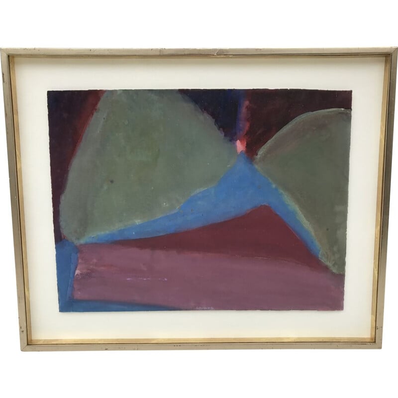 Vintage abstracte compositie getiteld "Gezicht op het land van de neven" door Michel Haas, 1976