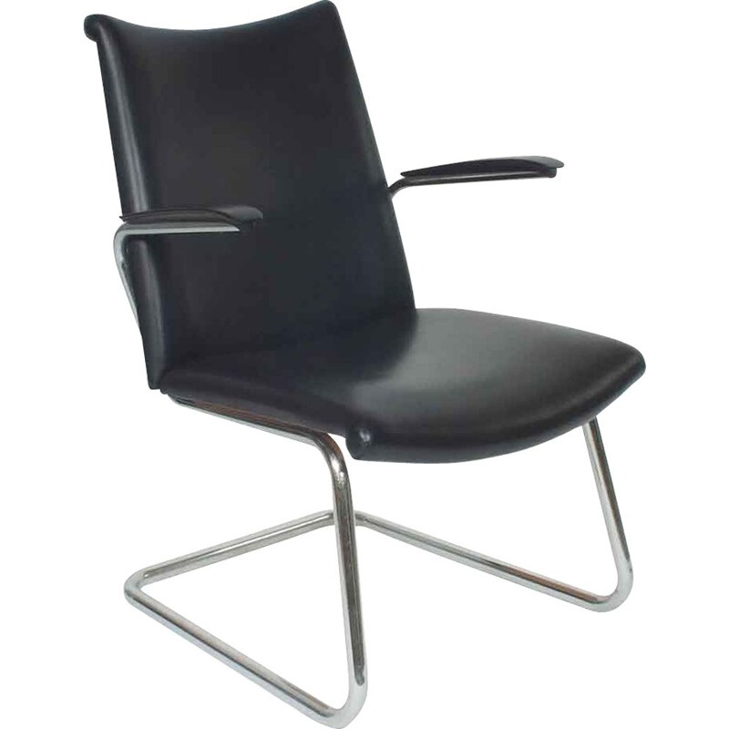 Vintage black skai armchair by Toon de Wit for Gebr, 1950s