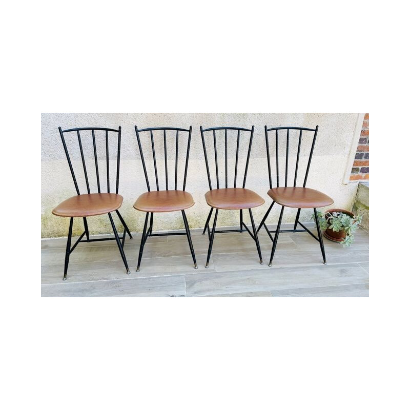 Lot de 4 chaises à barreaux scandinave vintage par Soudevinyl