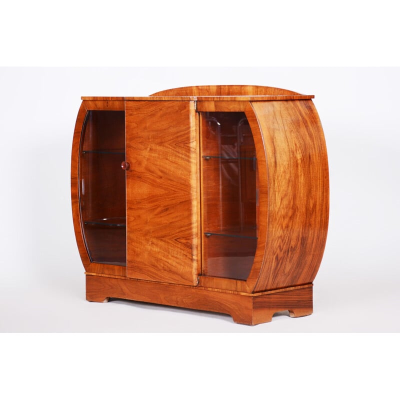 Art Deco vintage display cabine in walnut and glass, Belgium 1930s