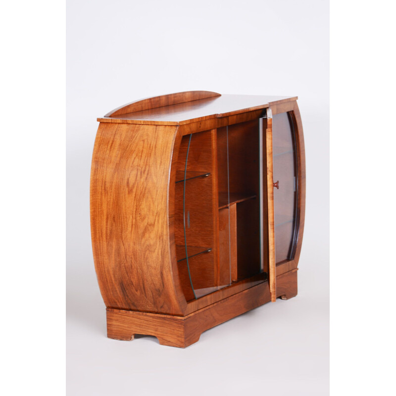 Art Deco vintage display cabine in walnut and glass, Belgium 1930s