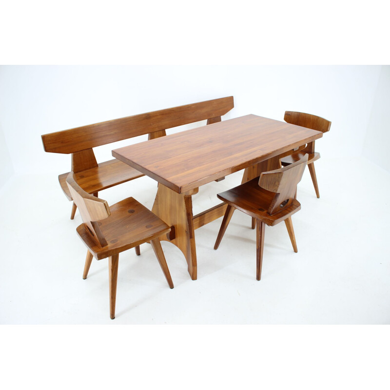 Ensemble chaises et table vintage en bois de pin par Jacob Kielland-Brandt pour I. Christiansen, Danemark 1960