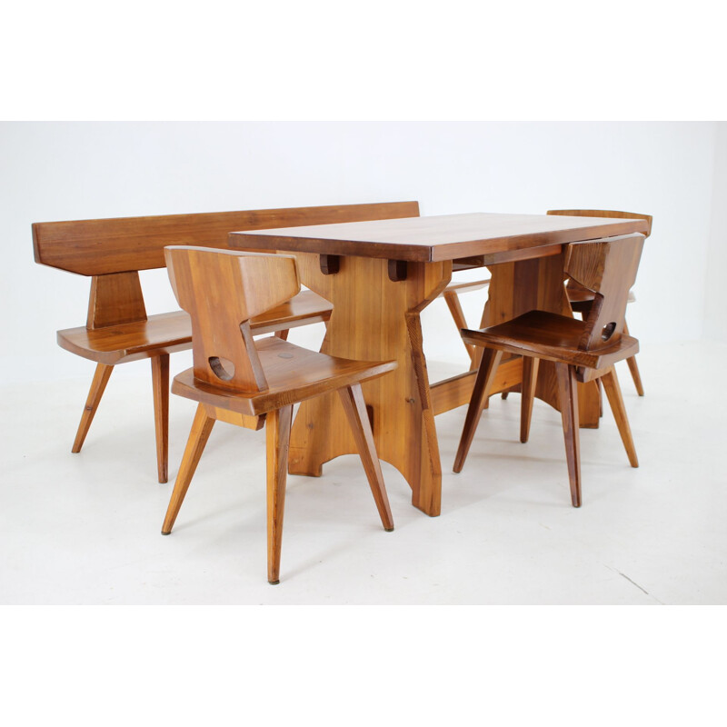 Juego vintage de sillas y mesas de madera de pino de Jacob Kielland-Brandt para I. Christiansen, Dinamarca 1960