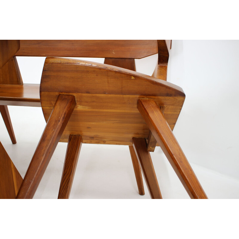 Vintage pine wood chair and table set by Jacob Kielland-Brandt for I. Christiansen, Denmark 1960