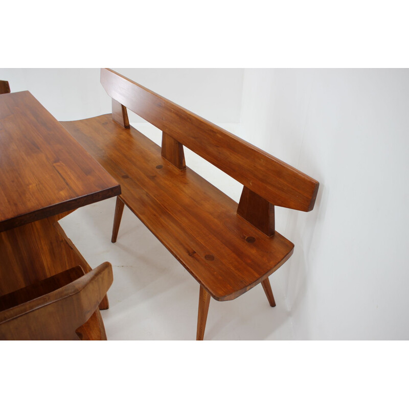 Vintage pine wood chair and table set by Jacob Kielland-Brandt for I. Christiansen, Denmark 1960