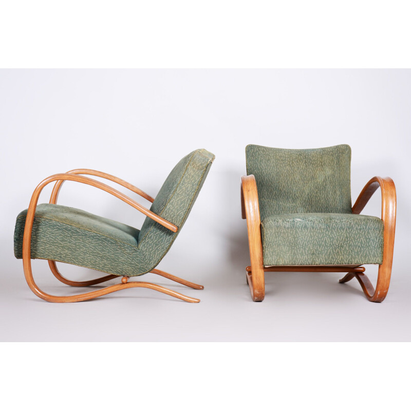 Pair of Art Deco vintage armchairs by Halabala for Up Závody, 1930s