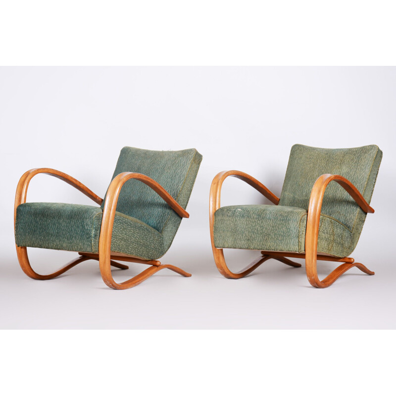 Pair of Art Deco vintage armchairs by Halabala for Up Závody, 1930s