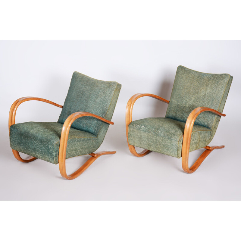 Pair of Art Deco vintage armchairs by Halabala for Up Závody, 1930s