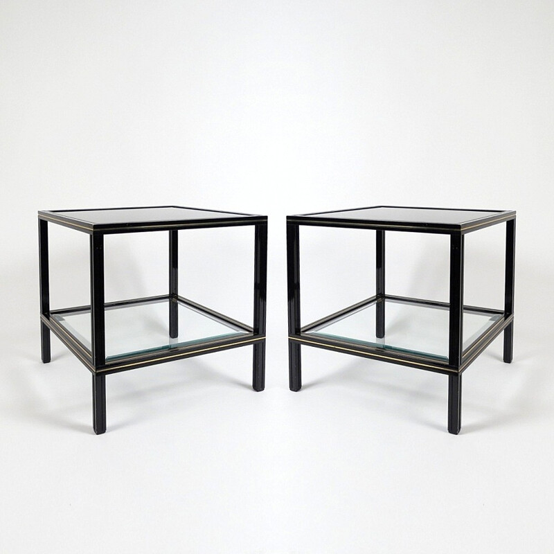 Pair of French side tables in glass and metal, Pierre VANDEL - 1970s